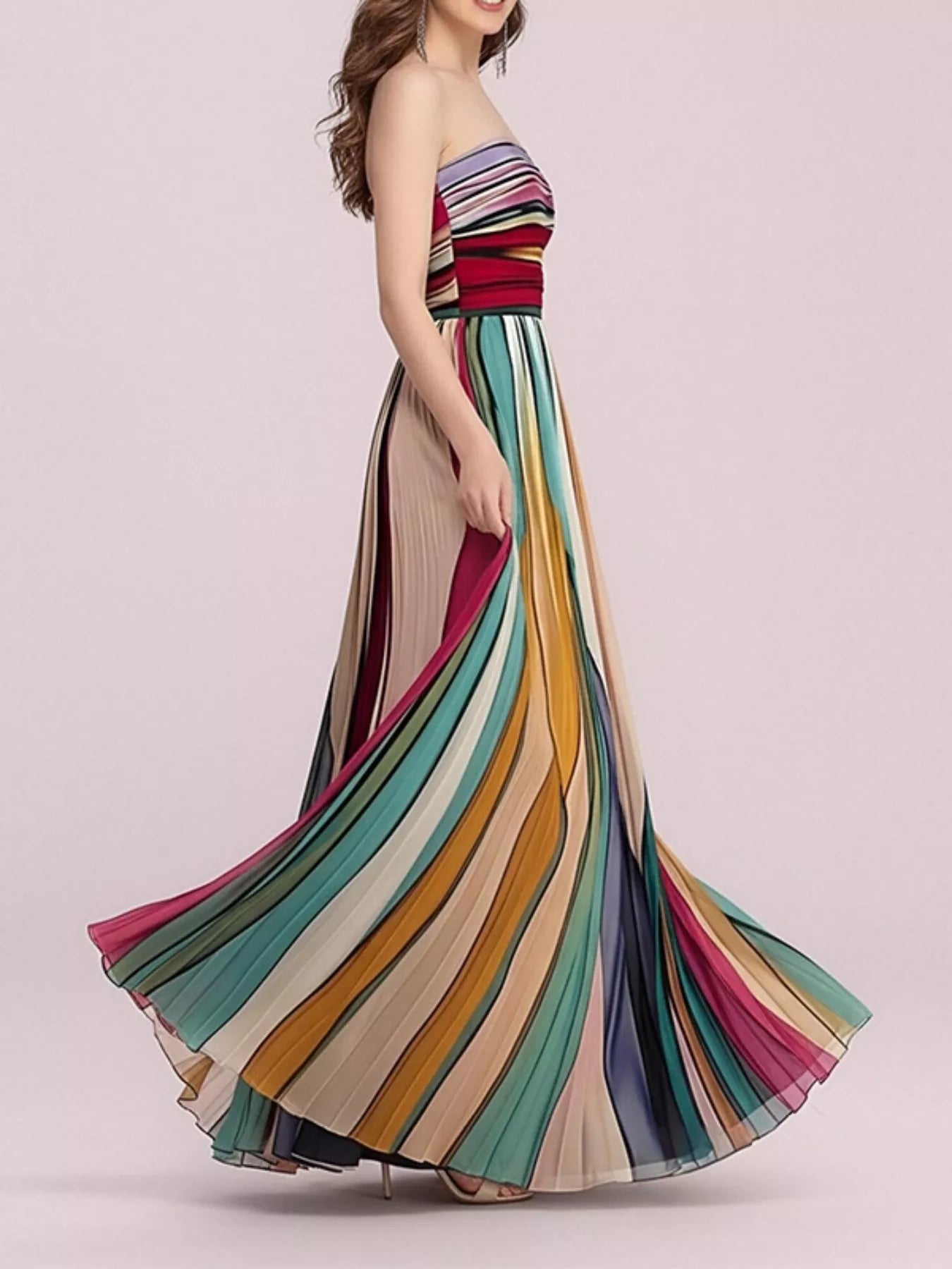 Striped Pleated Tube Maxi Dress-Maxi Dress.-Splashis-Splashis