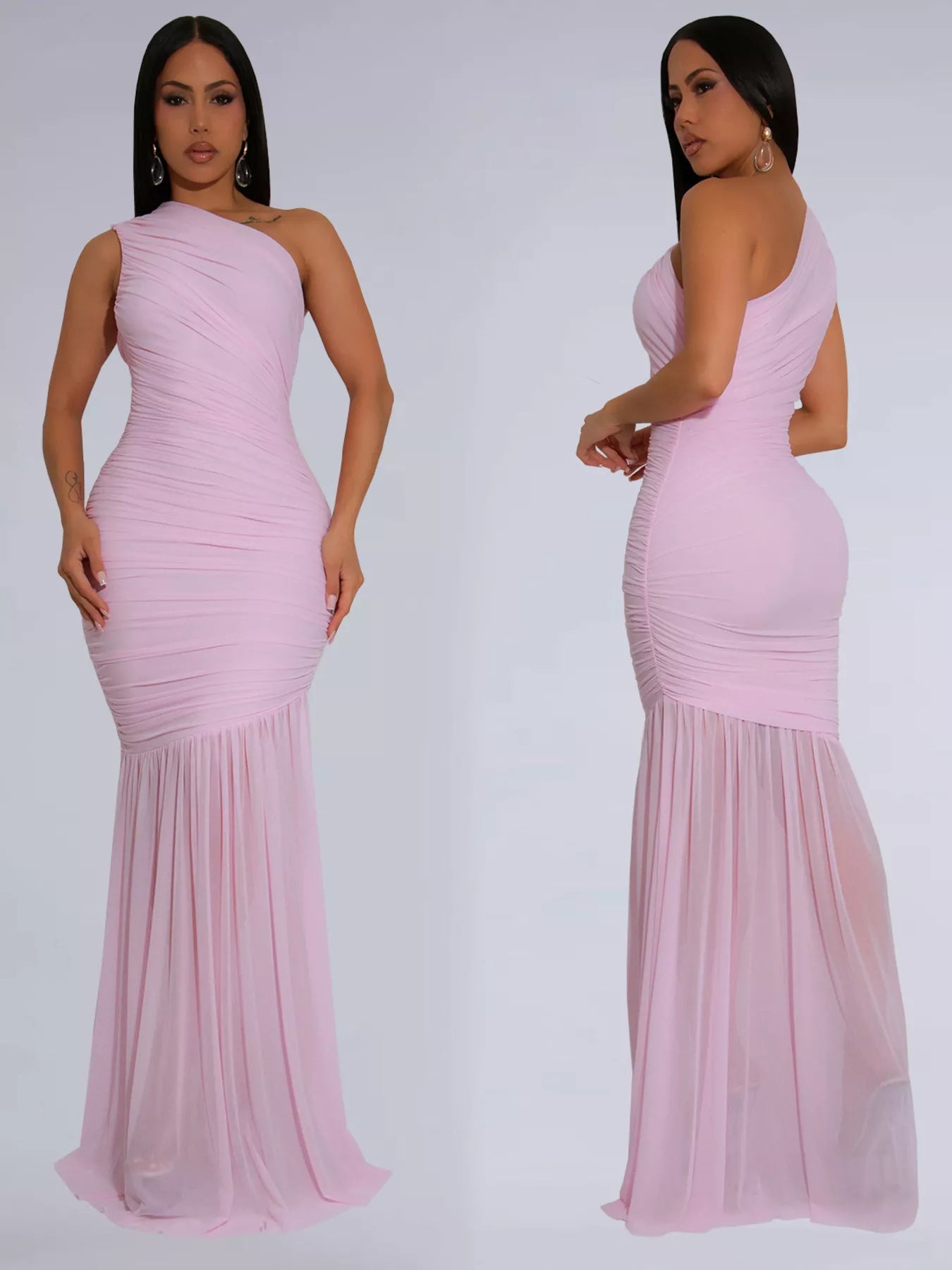 One-Shoulder Ruched Bodycon Maxi Dress-Maxi Dress.-Splashis-Splashis