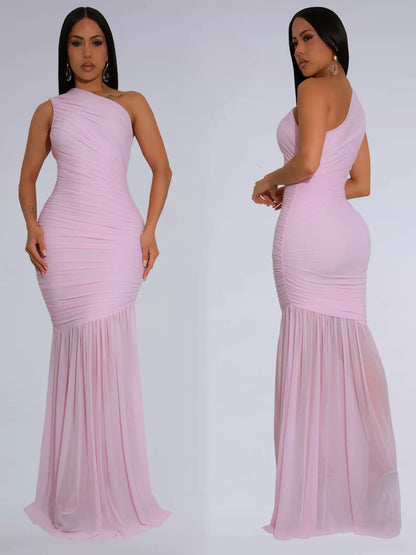 One-Shoulder Ruched Bodycon Maxi Dress-Maxi Dress.-Splashis-Splashis
