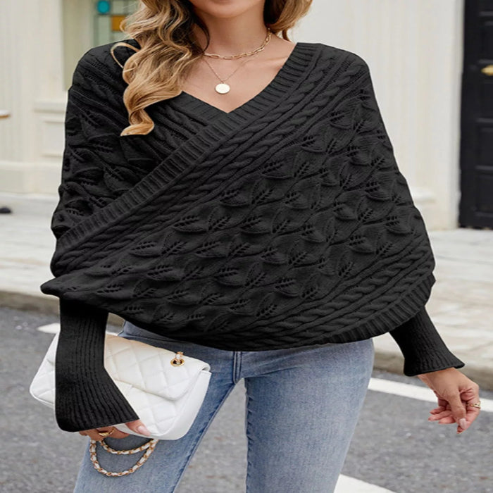 Model wearing the Cable Knit Batwing Sleeve Sweater Main image