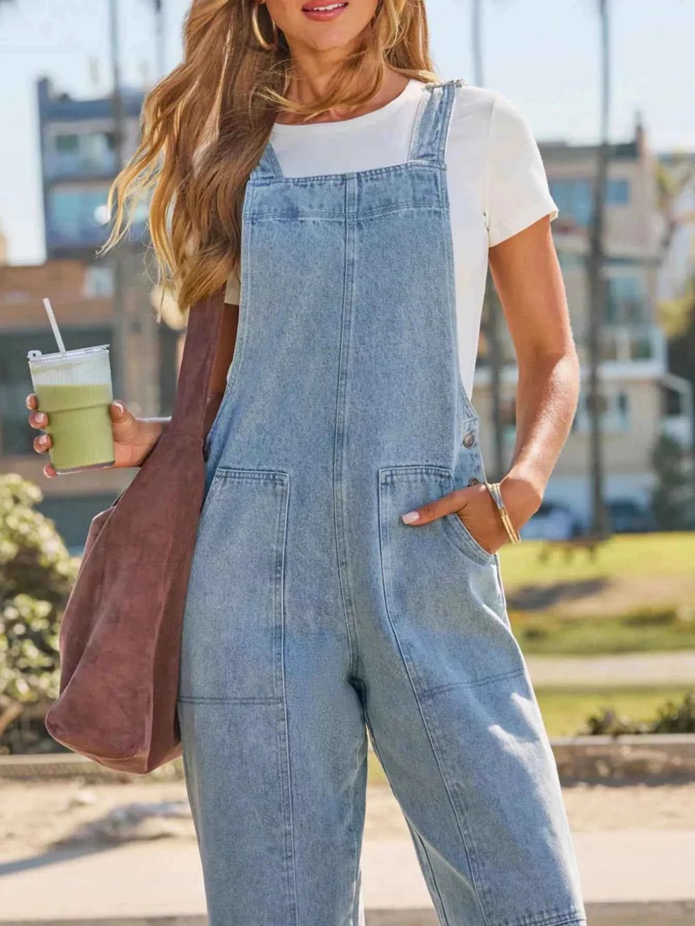 Wash Wide-Leg Denim Overalls サブ画像