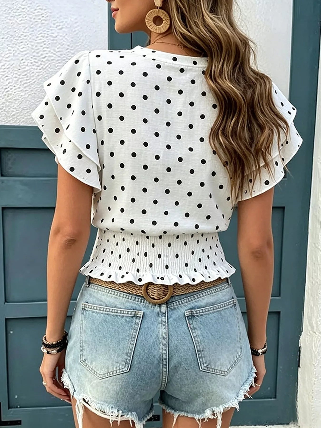 Polka Dot Ruffle Sleeve Blouse Zweitbild