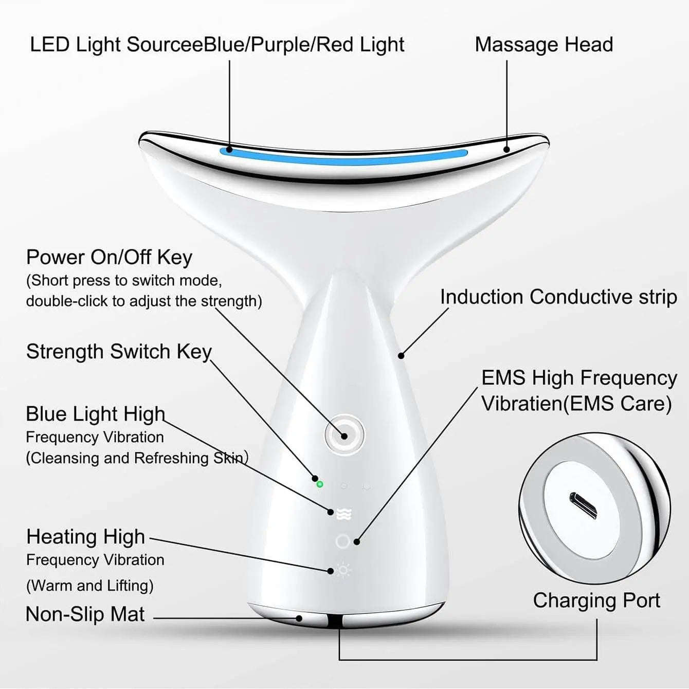 3-in-1 Face & Neck Tightening Device Splashis 3 in 1 face device affordable face lifting device anti aging device for face best face tightening device 2024 double chin device face and neck beauty device face and neck firming device face and