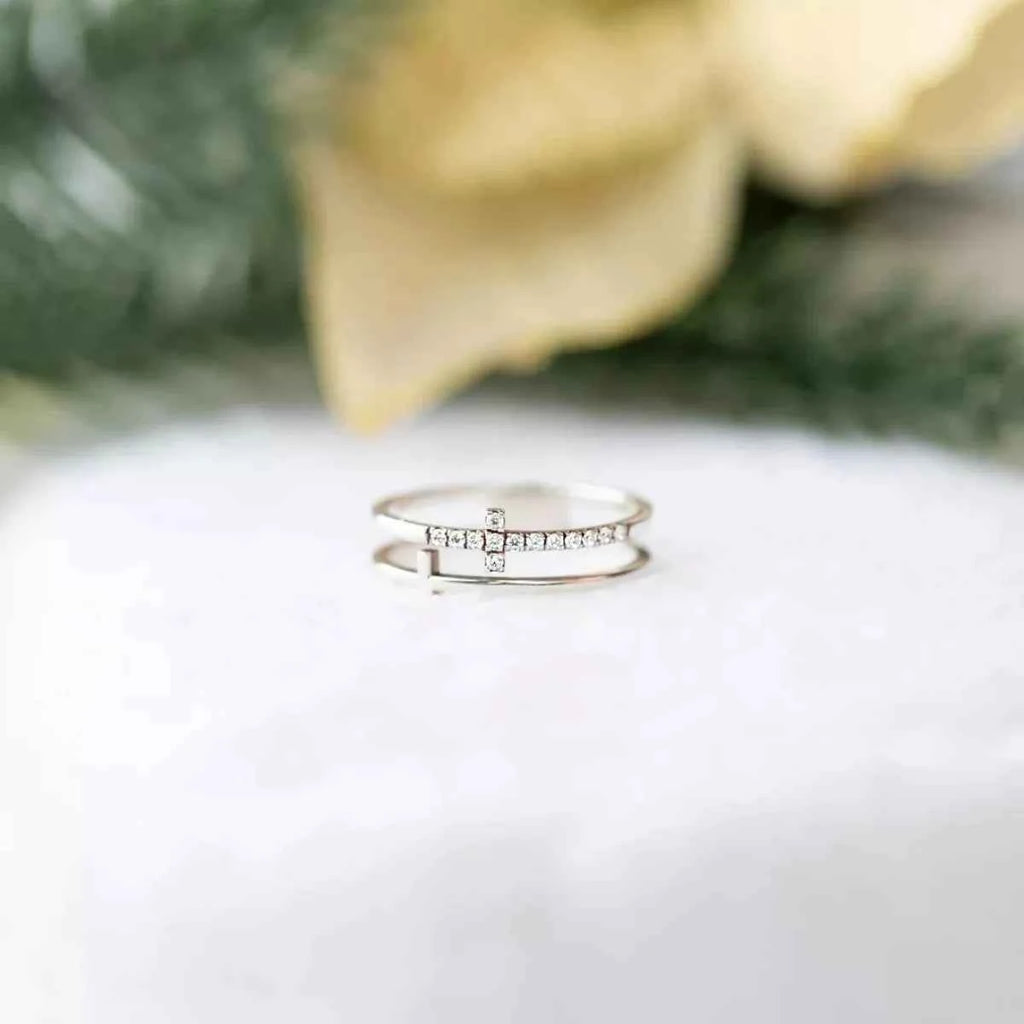 Double band zircon cross ring in 925 silver — additional view 8