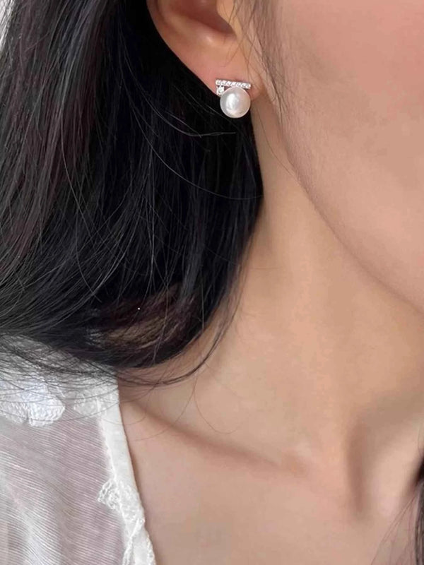 Pearl and zircon stud earrings in 925 silver — additional view 5