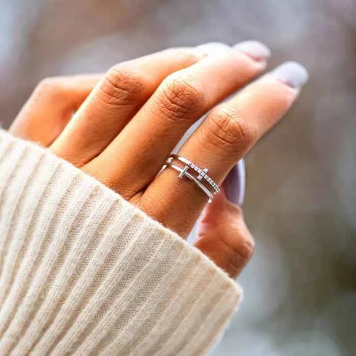 Double band zircon cross ring in 925 silver — primary view