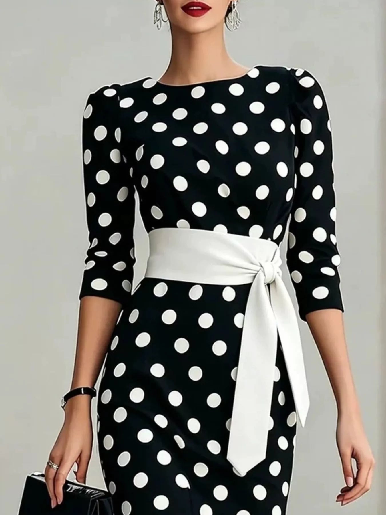 Polka Dot 3/4 Sleeve Dress Plus Size Secondary image