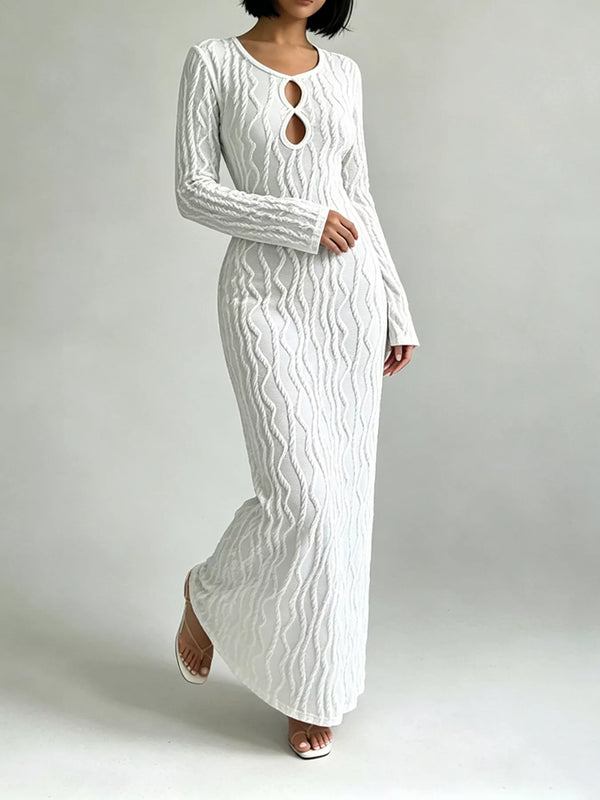 Textured Cut-Out Long Sleeve Maxi Dress — additional view 2