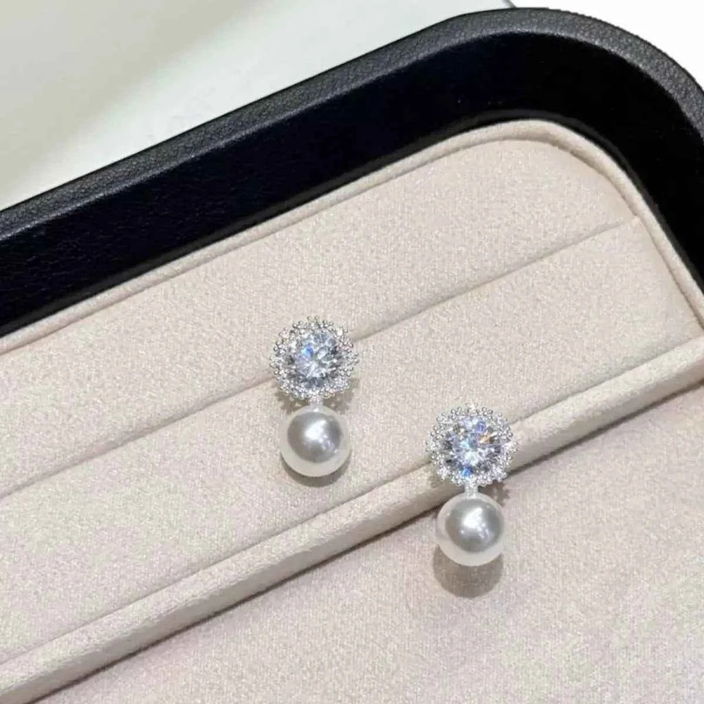Zircon pearl drop earrings in 925 silver — additional view 4
