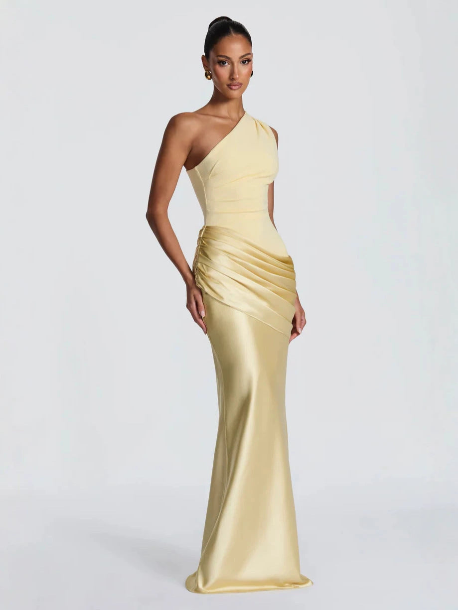 One-shoulder satin mermaid dress — additional view 2