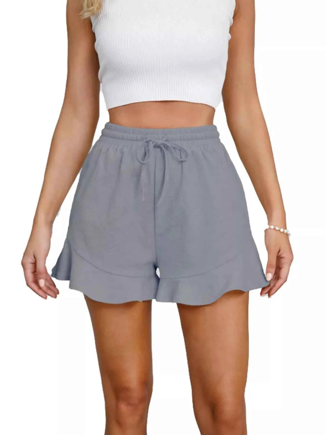Ruffle Hem Drawstring Shorts - Splashis