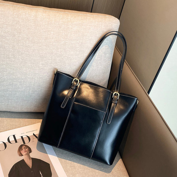 Leather tote bag color options Dark Brown and Black