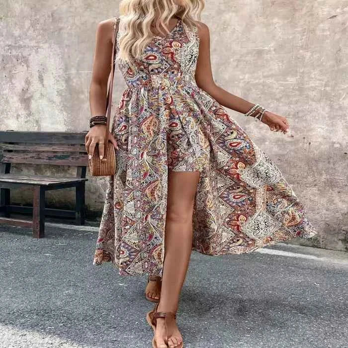 Sleeveless paisley print romper — primary view Main image