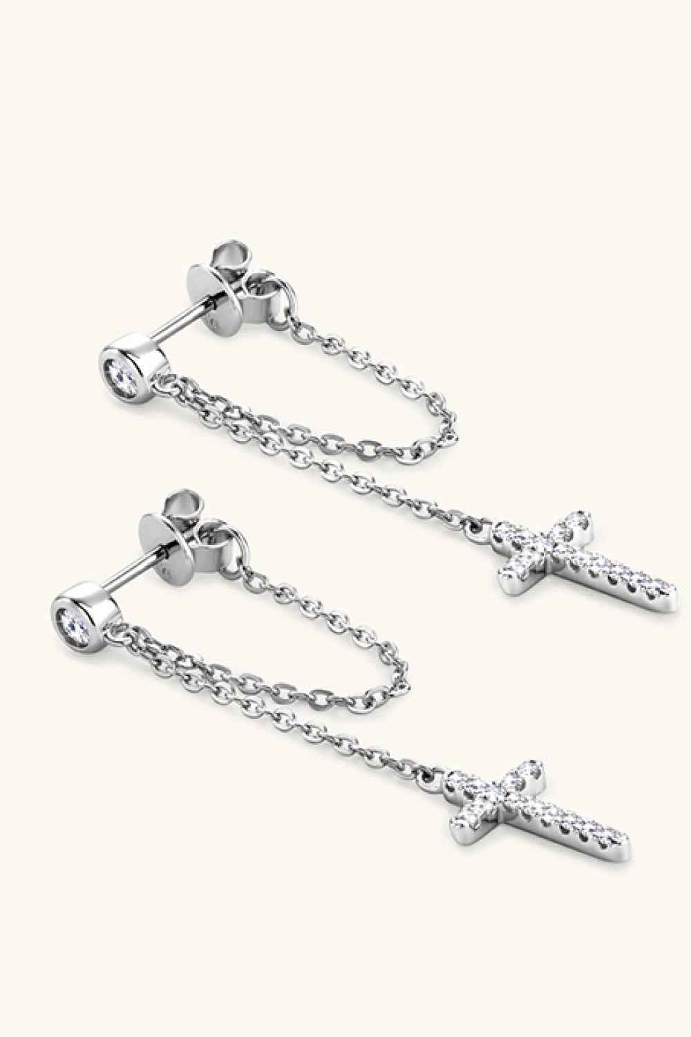 Moissanite cross earrings in 925 sterling silver — additional view 4