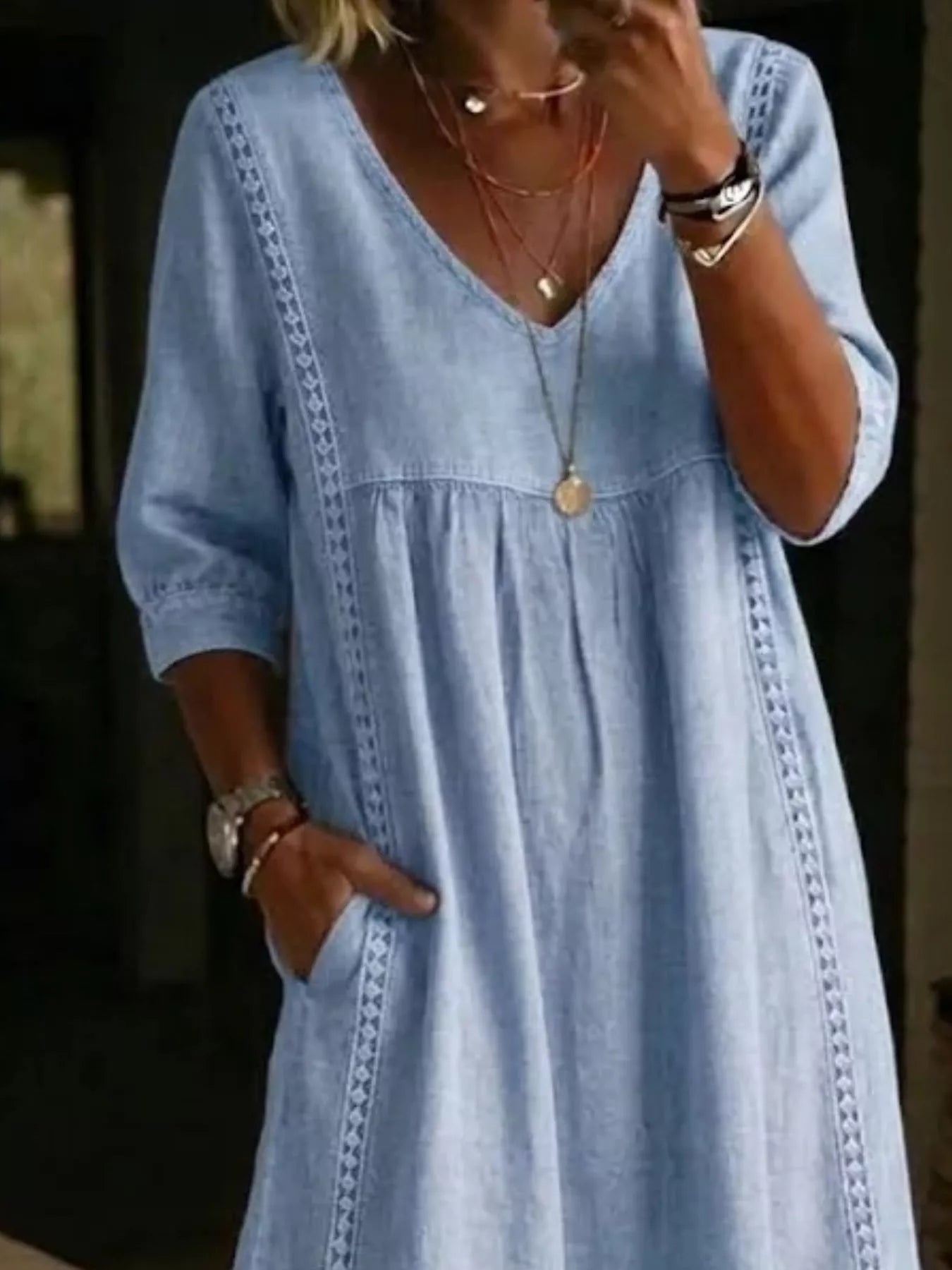 Full Size V-Neck 3/4 Sleeve Midi Dress Plus Size Secondary image