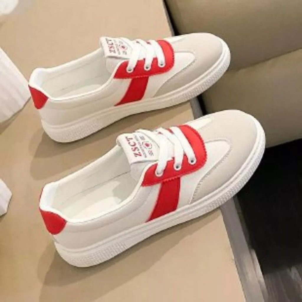 Round toe lace up sneakers in black and red — additional view 6