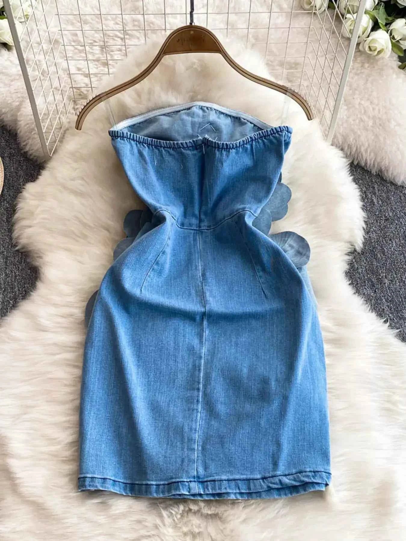 Elegance Floral Applique Denim Dress Sekundär produktbild