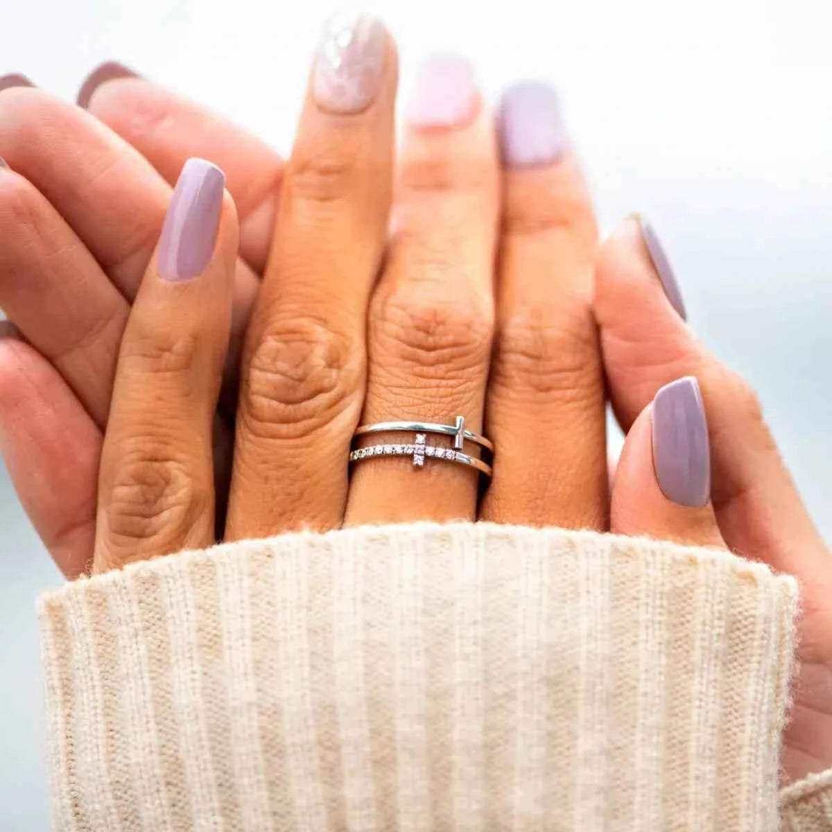 Double band zircon cross ring in 925 silver — additional view 3