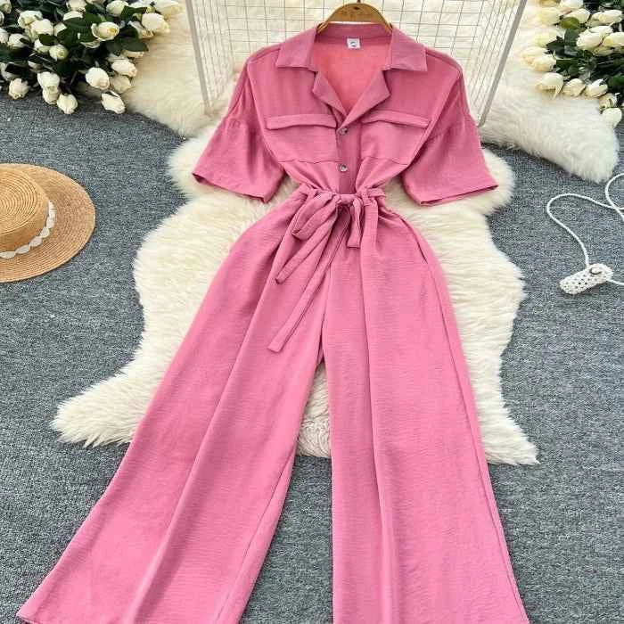 Belted tie waist wide leg jumpsuit — primary view Main image