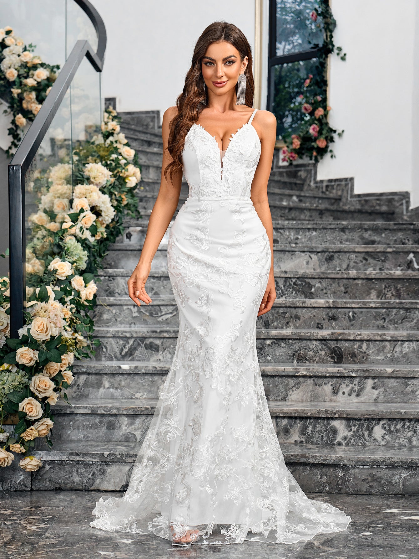 Embroidered V-neck sheath dress — additional view 8