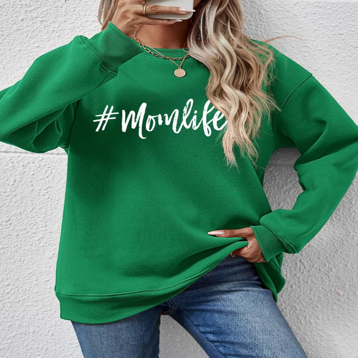 Model wearing the Letter Graphic Round Neck Sweatshirt Main image