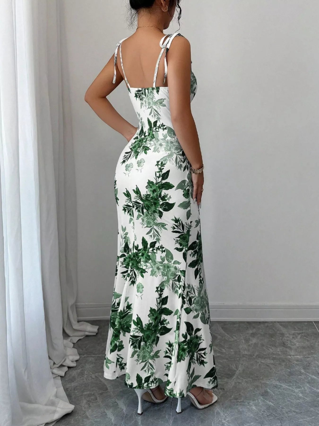 Printed Tie Strap Slit Maxi Dress-Maxi Dress.-Splashis-Splashis