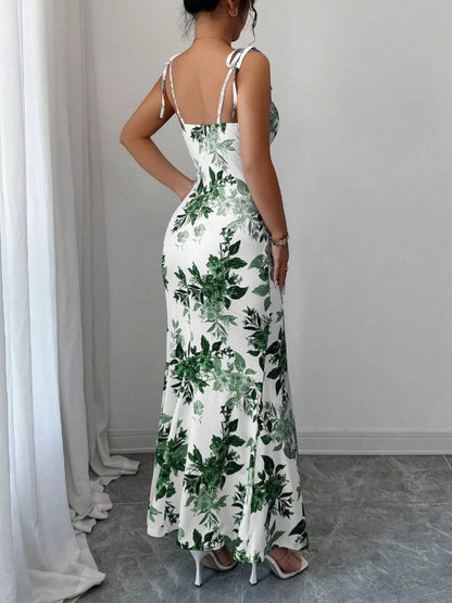 Printed Tie Strap Slit Maxi Dress-Maxi Dress.-Splashis-Splashis