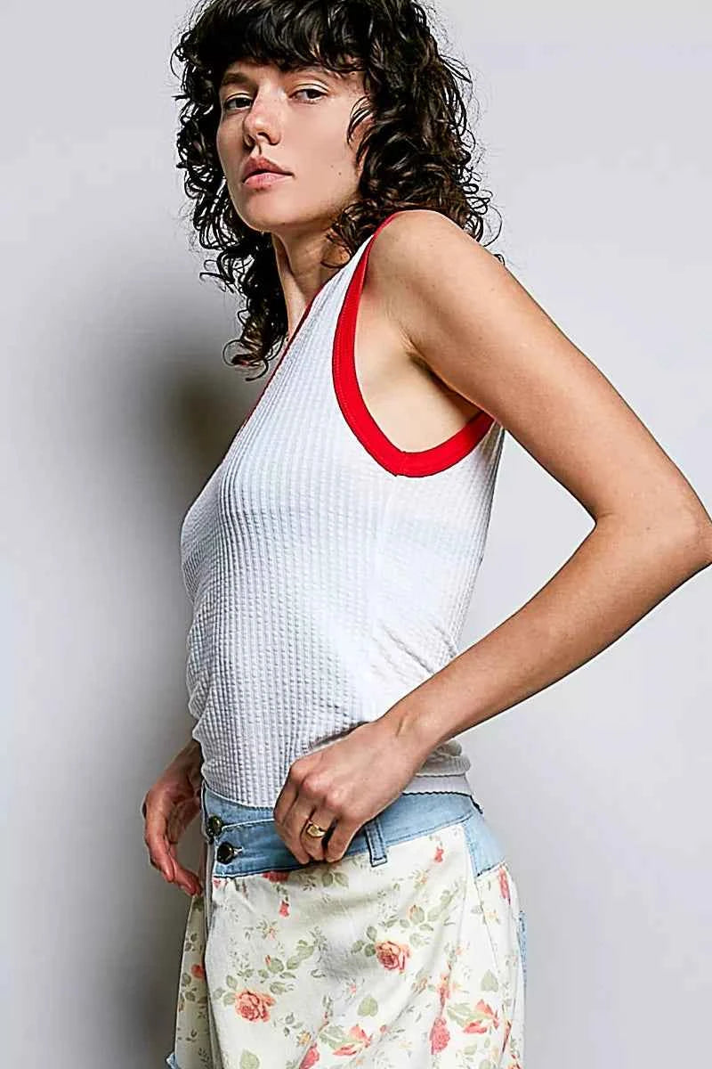 V-neck sleeveless ribbed tank top — additional view 2
