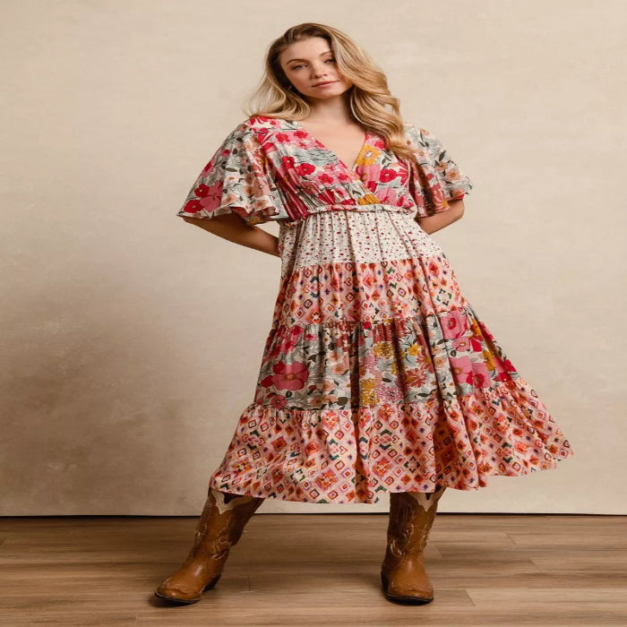 Floral Print Mix and Match Midi Dress — primary view Main image
