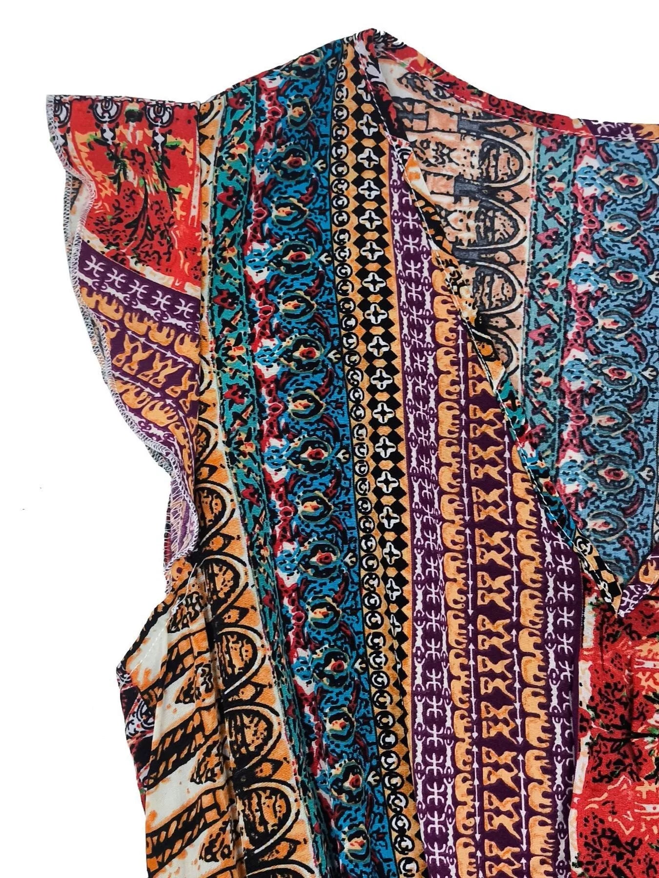 Boho Print Ruffle Sleeve Slit Dress-Casual Dresses-Splashis-Splashis