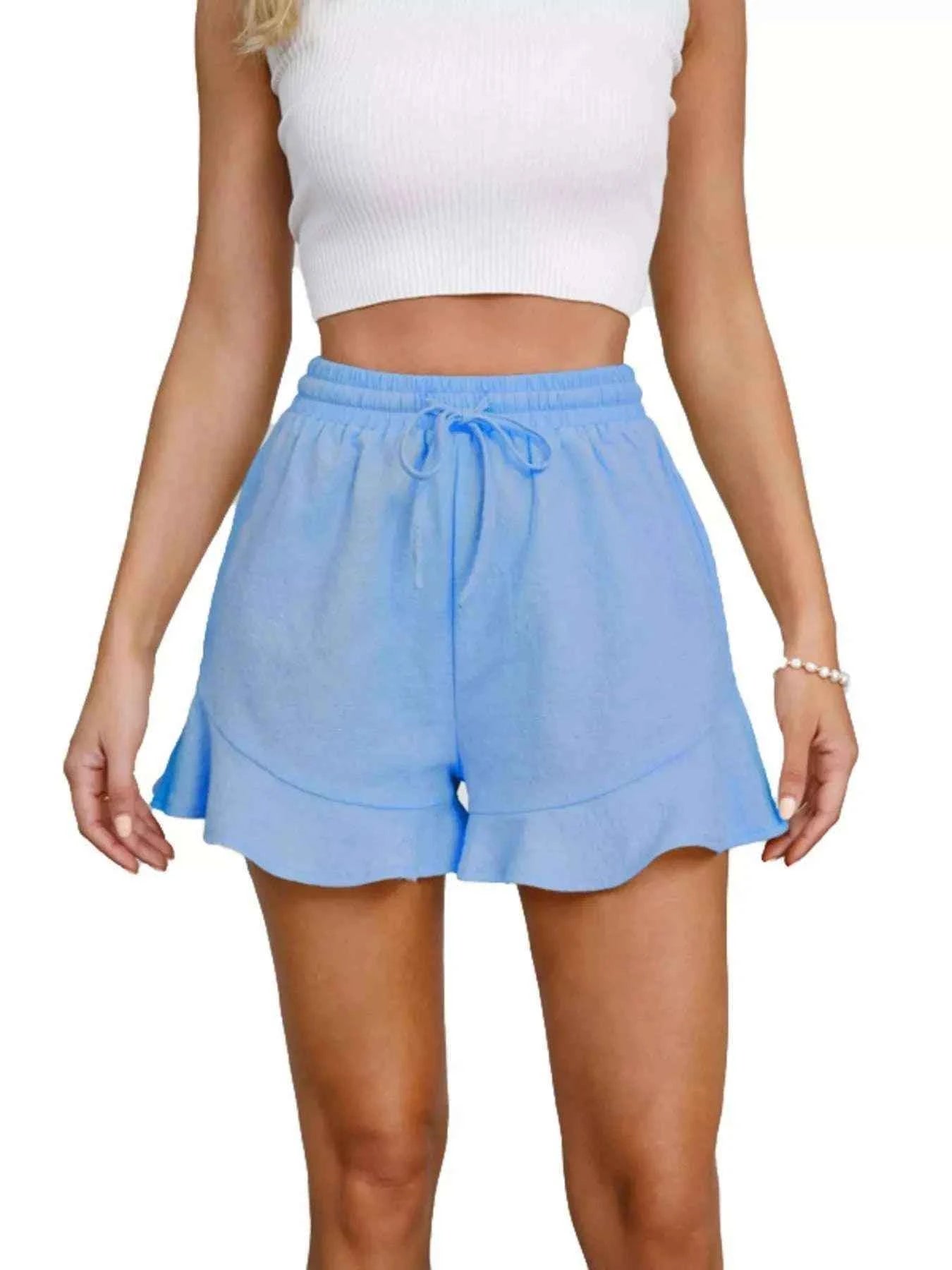 Ruffle Hem Drawstring Shorts - Splashis