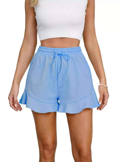 Ruffle Hem Drawstring Shorts - Splashis
