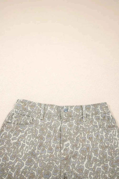 Raw Edge Leopard Print Denim Shorts - Splashis