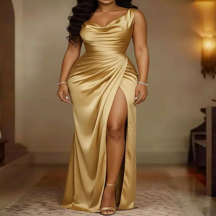 Elegant satin cowl-neck maxi dress — primary view Main image