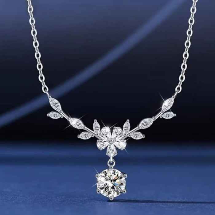 1ct moissanite leaf and flower necklace in 925 silver — primary view