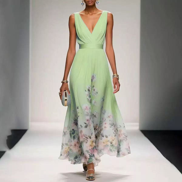 V-neck slim-fit chiffon evening gown — primary view