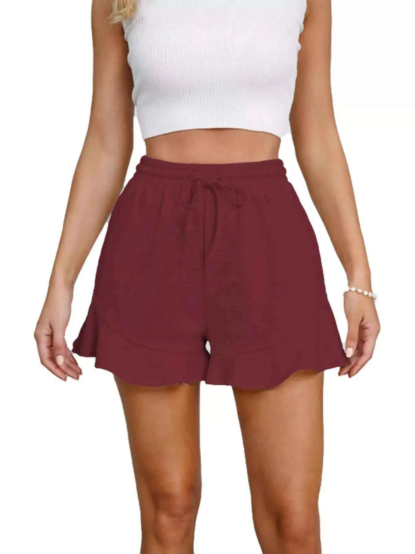Ruffle Hem Drawstring Shorts - Splashis