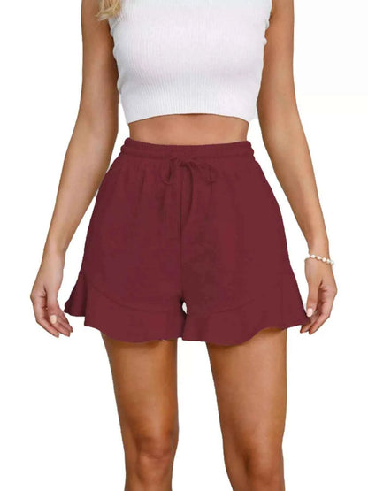 Ruffle Hem Drawstring Shorts - Splashis