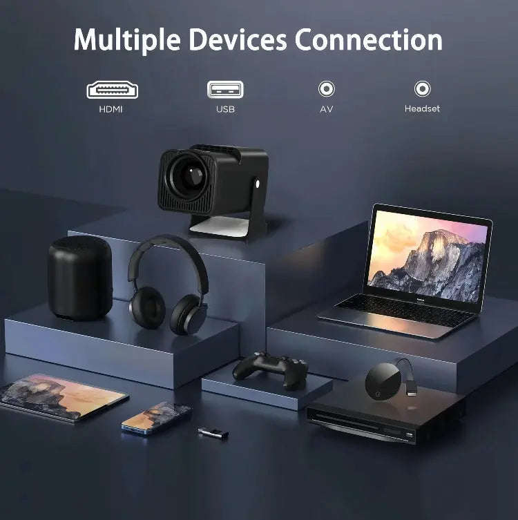 4K Mini Projector 1080P HD Splashis 1080p projector 180 degree projector 1920x1080 Resolution 200 Inch Projector 300 ANSI Lumens 4K Projector 4K supported projector 65W Projector Adjustable Size Projector Audio Visual auto keystone projector