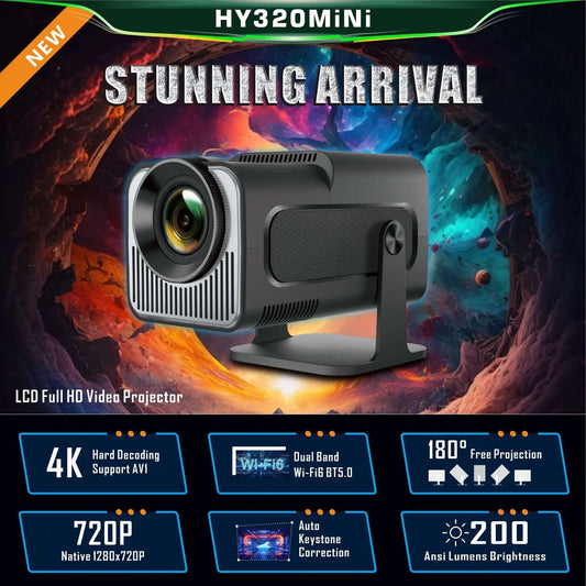 4K Mini Projector 1080P HD Splashis 1080p projector 180 degree projector 1920x1080 Resolution 200 Inch Projector 300 ANSI Lumens 4K Projector 4K supported projector 65W Projector Adjustable Size Projector Audio Visual auto keystone projector