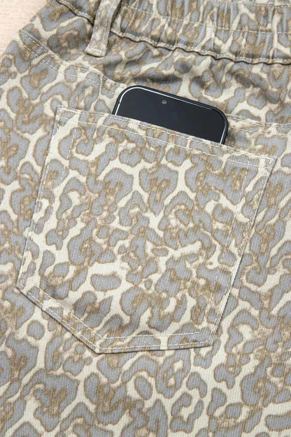 Raw Edge Leopard Print Denim Shorts - Splashis