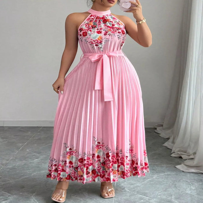 Halter Neck Floral Print Pleated Maxi Dress — primary view Main image