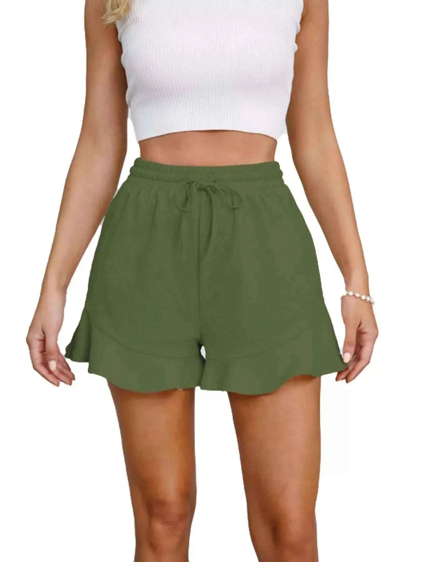 Ruffle Hem Drawstring Shorts - Splashis