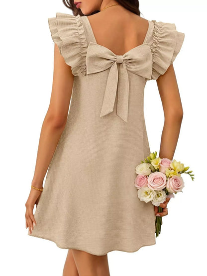 Ruffled Sleeve Square Neck Casual Dress-Casual Dresses-Splashis-Splashis