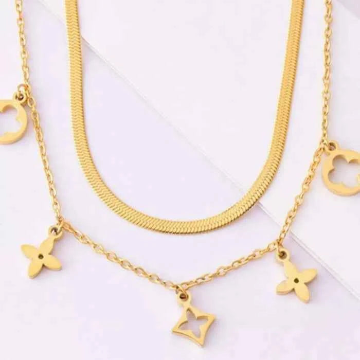 Double layered charm necklace in titanium steel — primary view メイン画像