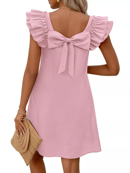 Ruffled Sleeve Square Neck Casual Dress-Casual Dresses-Splashis-Splashis