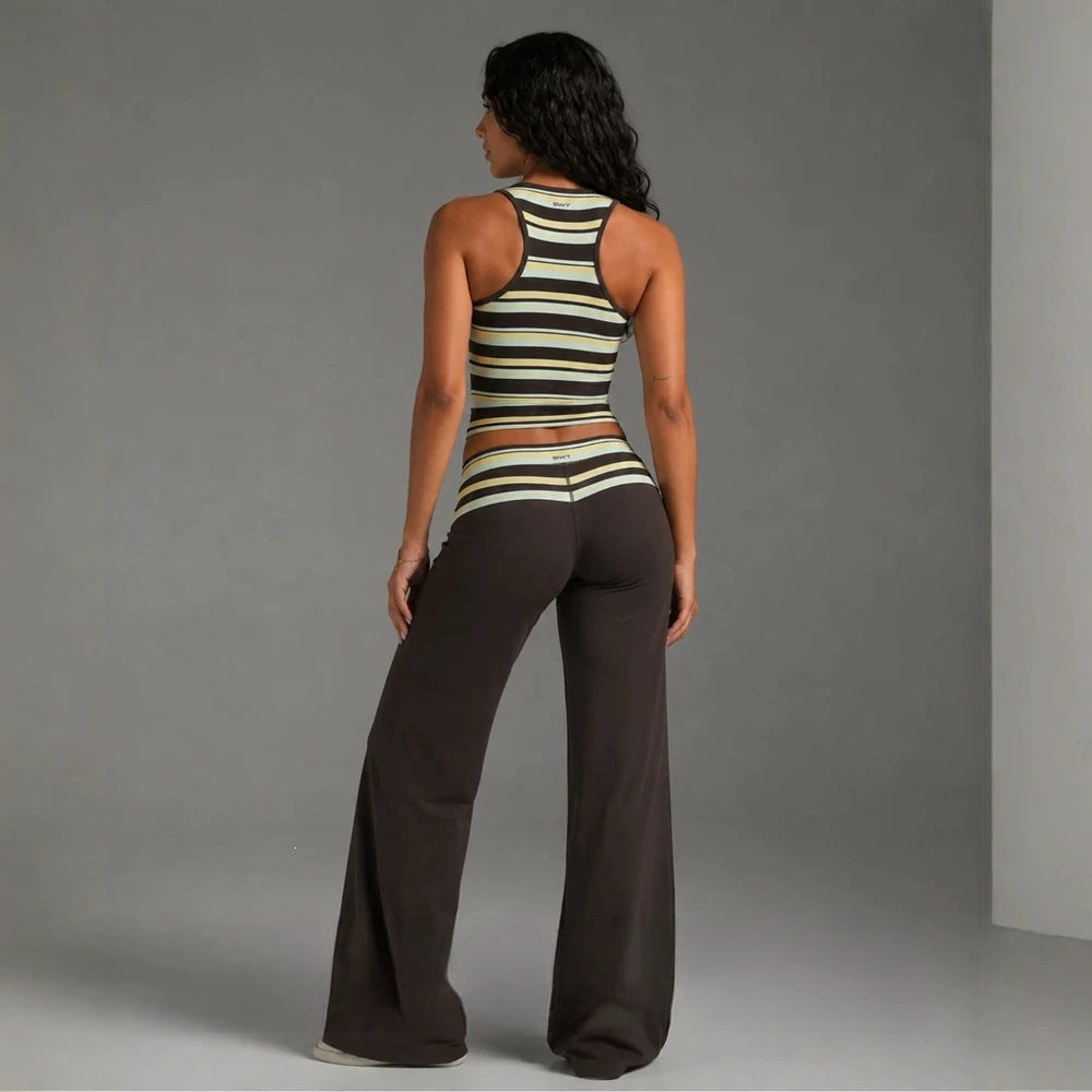 Sleeveless Striped Top and Loose Pants Set 副图