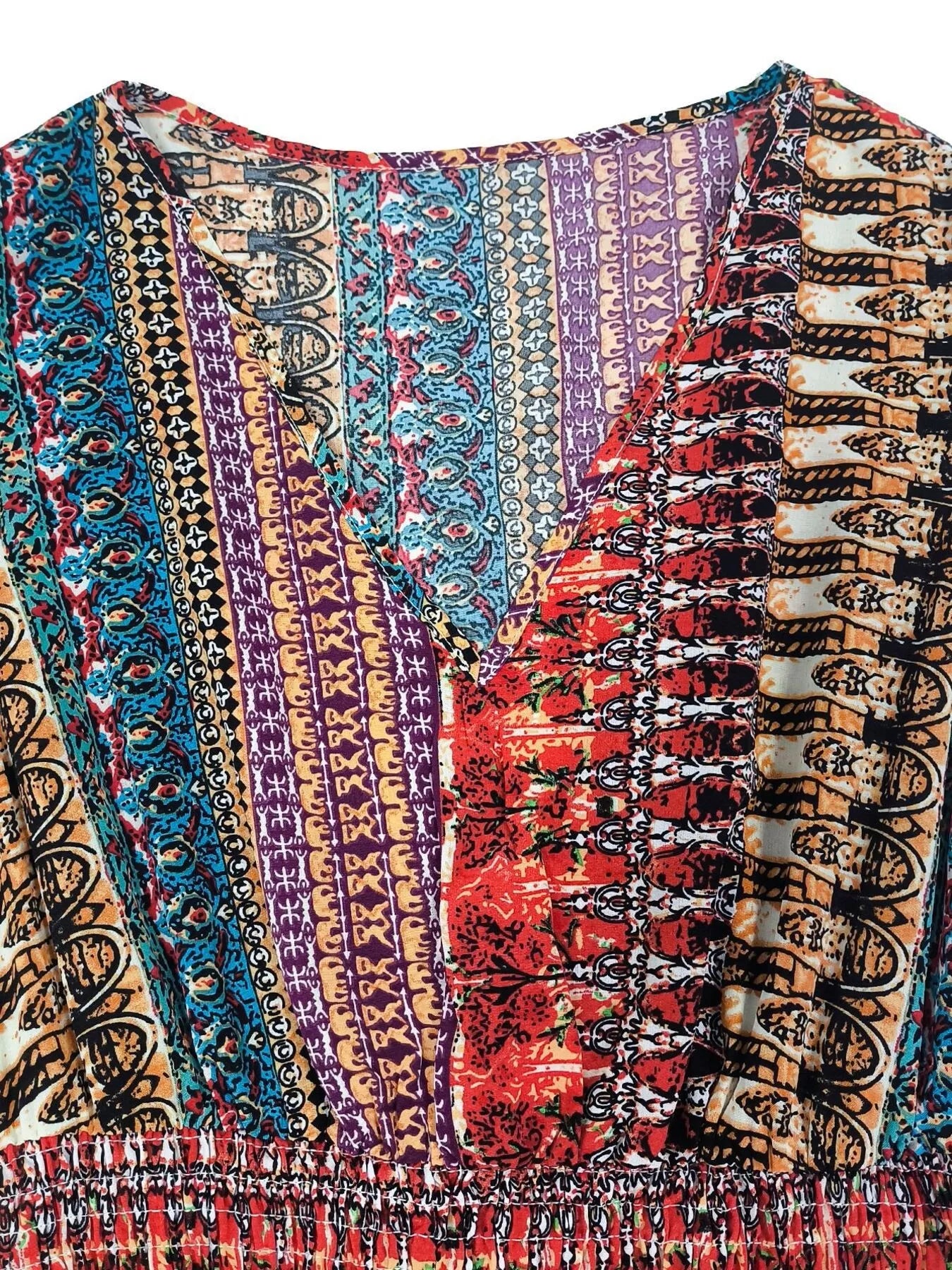 Boho Print Ruffle Sleeve Slit Dress-Casual Dresses-Splashis-Splashis