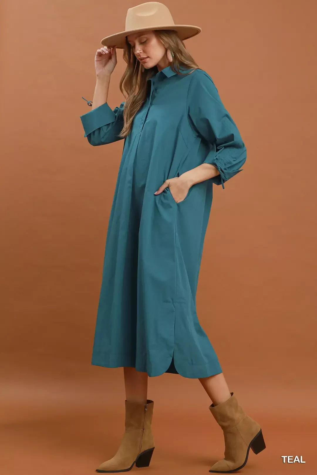 Collared Button Detail Relaxed Midi Dress Secondary image