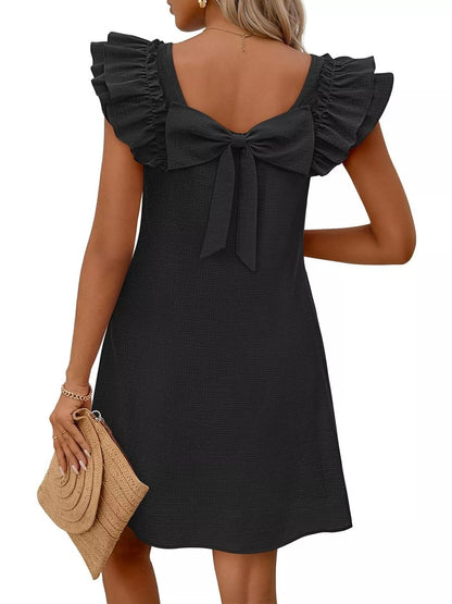 Ruffled Sleeve Square Neck Casual Dress-Casual Dresses-Splashis-Splashis